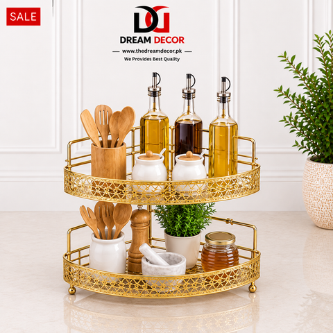 Luxury Golden Bathroom Corner Shelf – 2 Tier