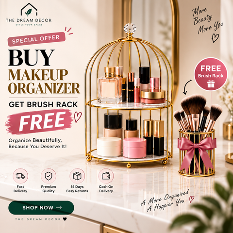 Luxury Gold Makeup Organizer Set with Free Brush Holder