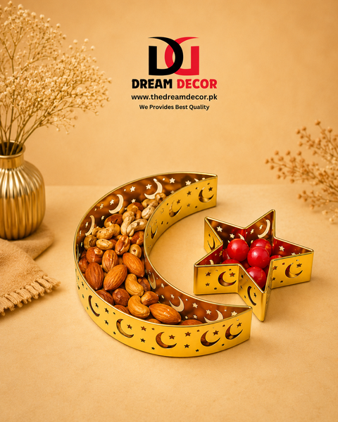 Golden Crescent & Star Decorative Serving Tray