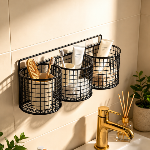 3-Compartment Wall Mounted Bathroom Organizer Basket