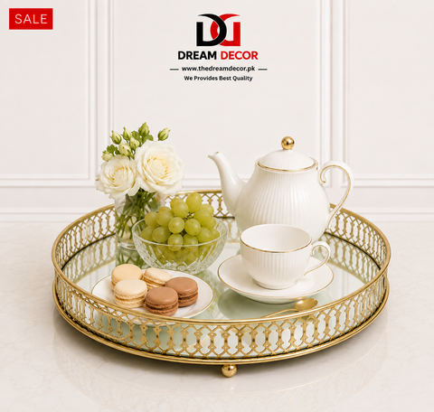 Elegant Gold Mirror Serving Tray