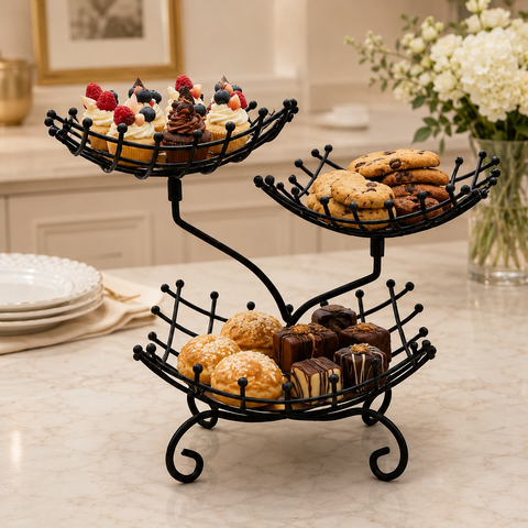 3-Tier Golden Metal Dessert & Snack Serving Stand