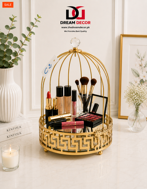 Makeup Organizer, Metal Bird Cage Shaped