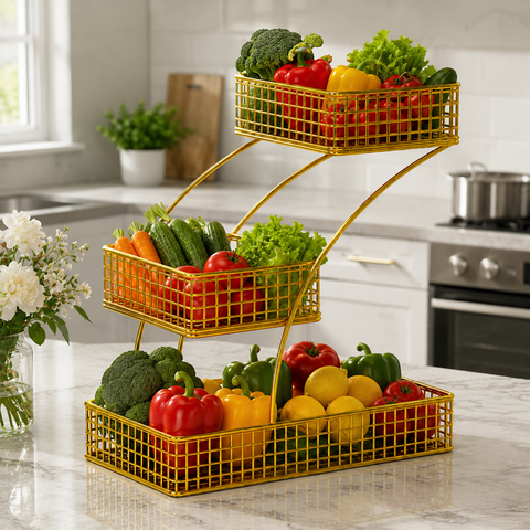 3-Tier Golden Vegetable & Fruit Rack