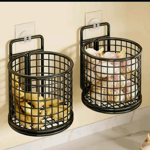 Wall Mounted Metal Mesh Kitchen Basket Rack – Black