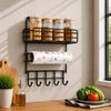 Wall Mounted Kitchen Organizer Rack with Paper Towel Holder & Hooks – Black