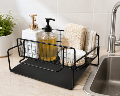 Premium Black Metal Sink Organizer & Cleaning Rack