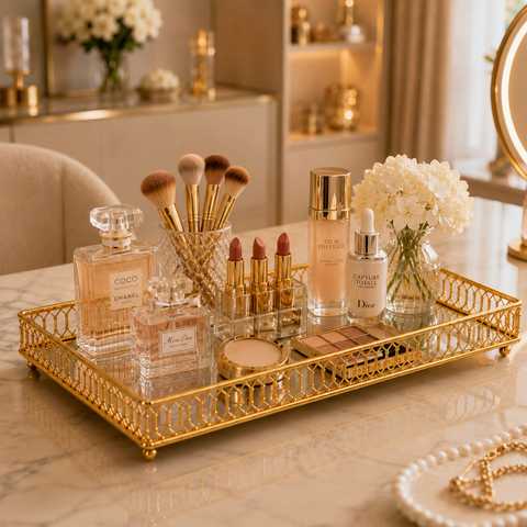 Luxury Golden Rectangular Serving Tray