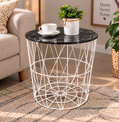 Modern Wooden Top Side Table – Metal Frame white