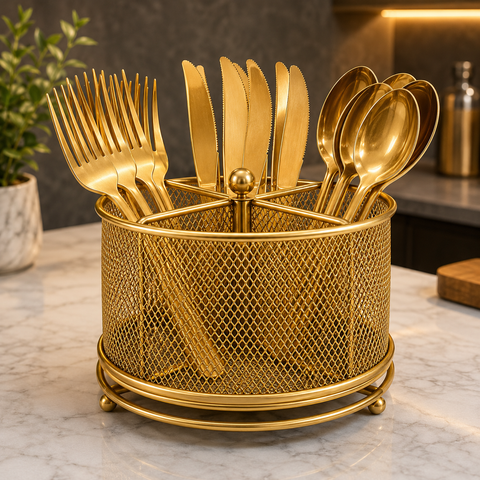 Cutlery Holder Stand – Metal Mesh Spoon Fork Organizer