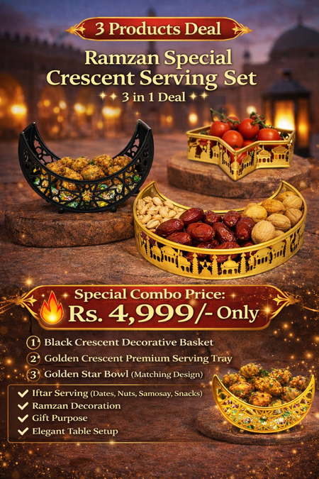 Ramzan Special Crescent Serving Set – 3 in 1 Decorative Iftar Combo