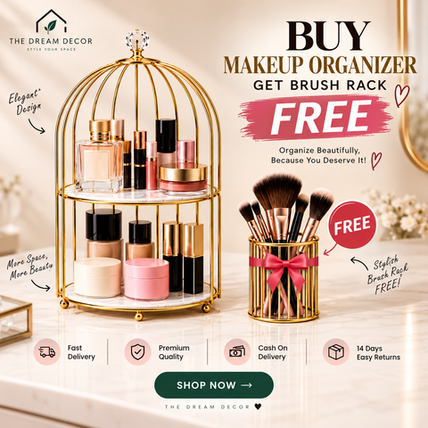 Luxury Gold Makeup Organizer Set with Free Brush Holder