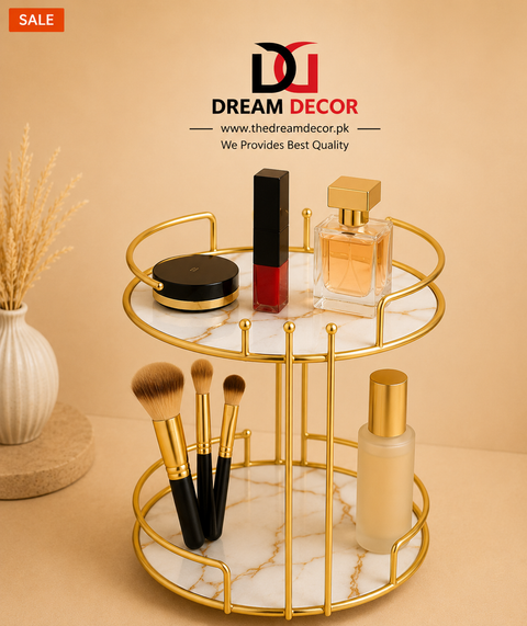 Multipurpose Luxury 2-Tier Golden makeup  Stand