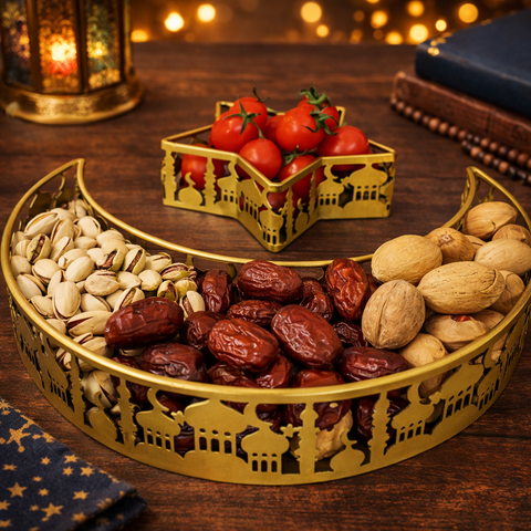 Golden Crescent & Star Decorative Serving Tray
