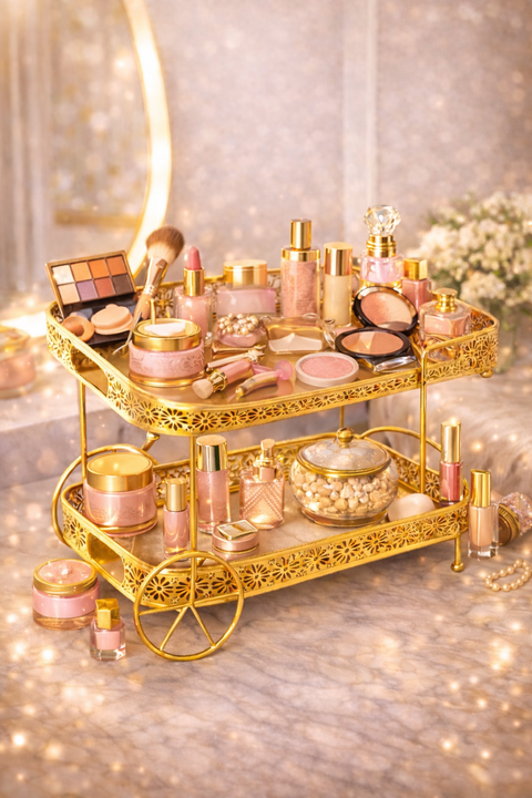 Royal Gold Tea & Makeup Organizer Cart