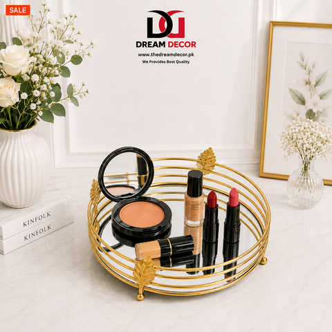 Elegant Round Metal & Mirror Serving Tray