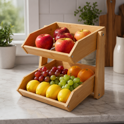 Wooden Fruit Basket & Countertop Storage Rack