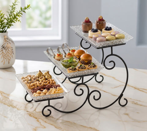 3-Tier Luxury Gold Crystal Serving Stand