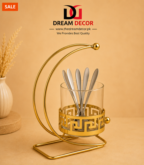 Elegant Golden Spoon Holder with Glass Container
