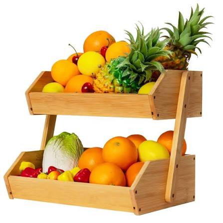 Wooden Fruit Basket & Countertop Storage Rack