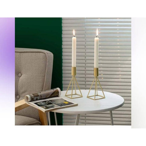 Luxury Geometric Gold Candle Holder Set – 2 Pcs