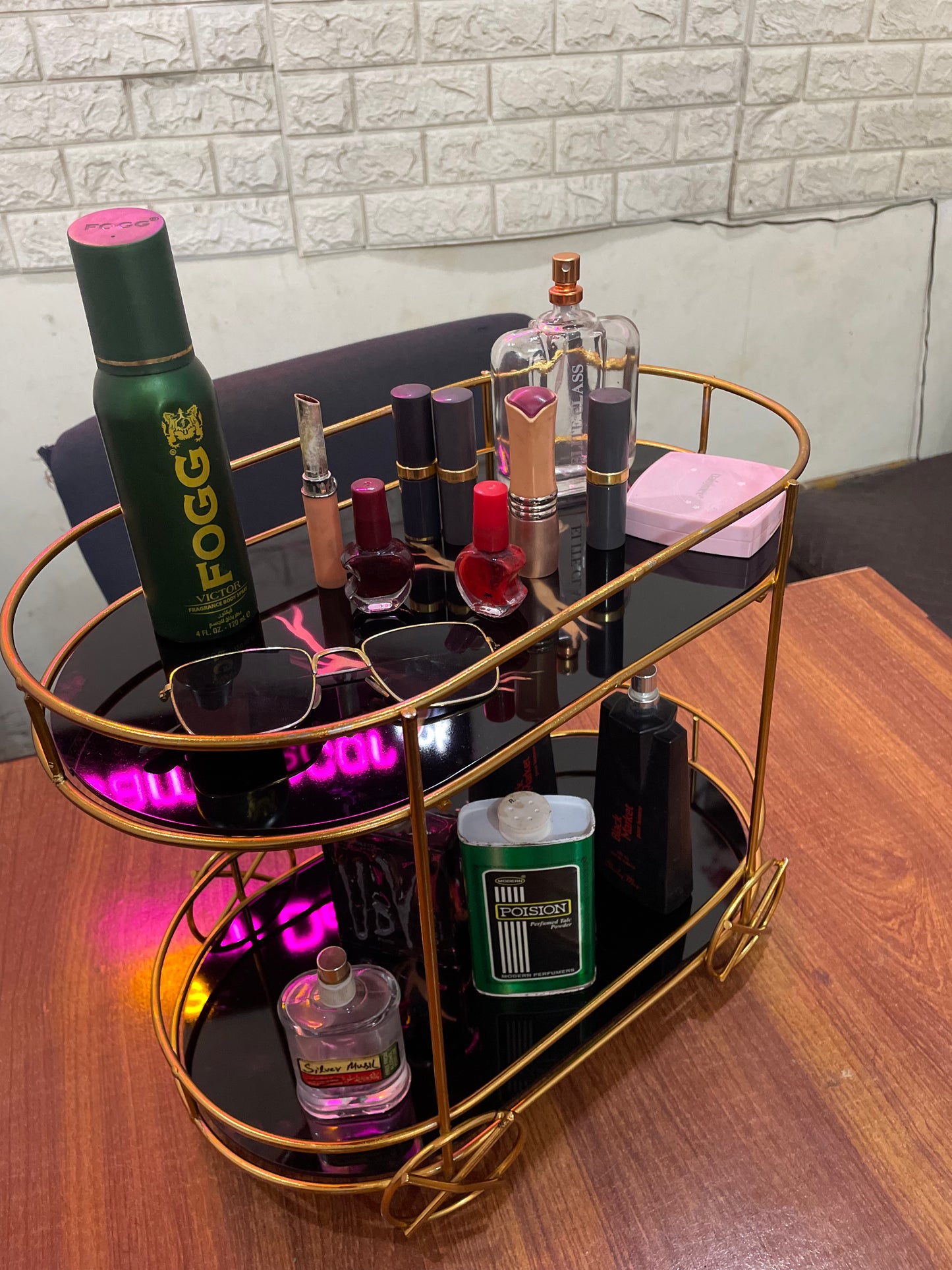 2tier trolly shaped Cosmetic Or Serving rack