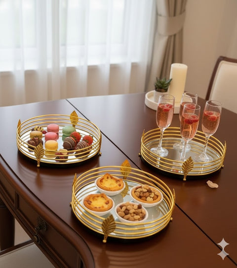 Elegant Round Metal & Mirror Serving Tray