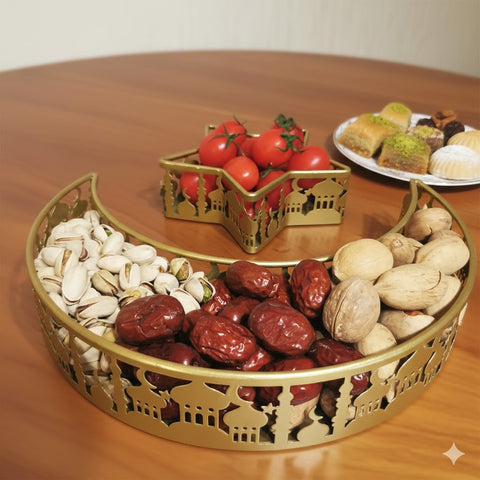 Golden Crescent & Star Decorative Serving Tray
