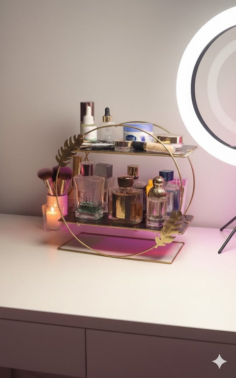Luxury Golden Two-Tier Makeup & Perfume Organizer
