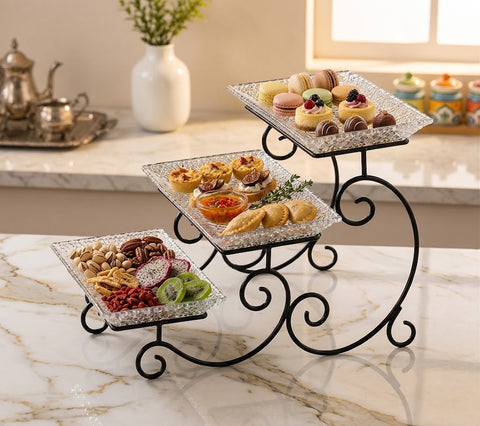3-Tier Luxury Gold Crystal Serving Stand